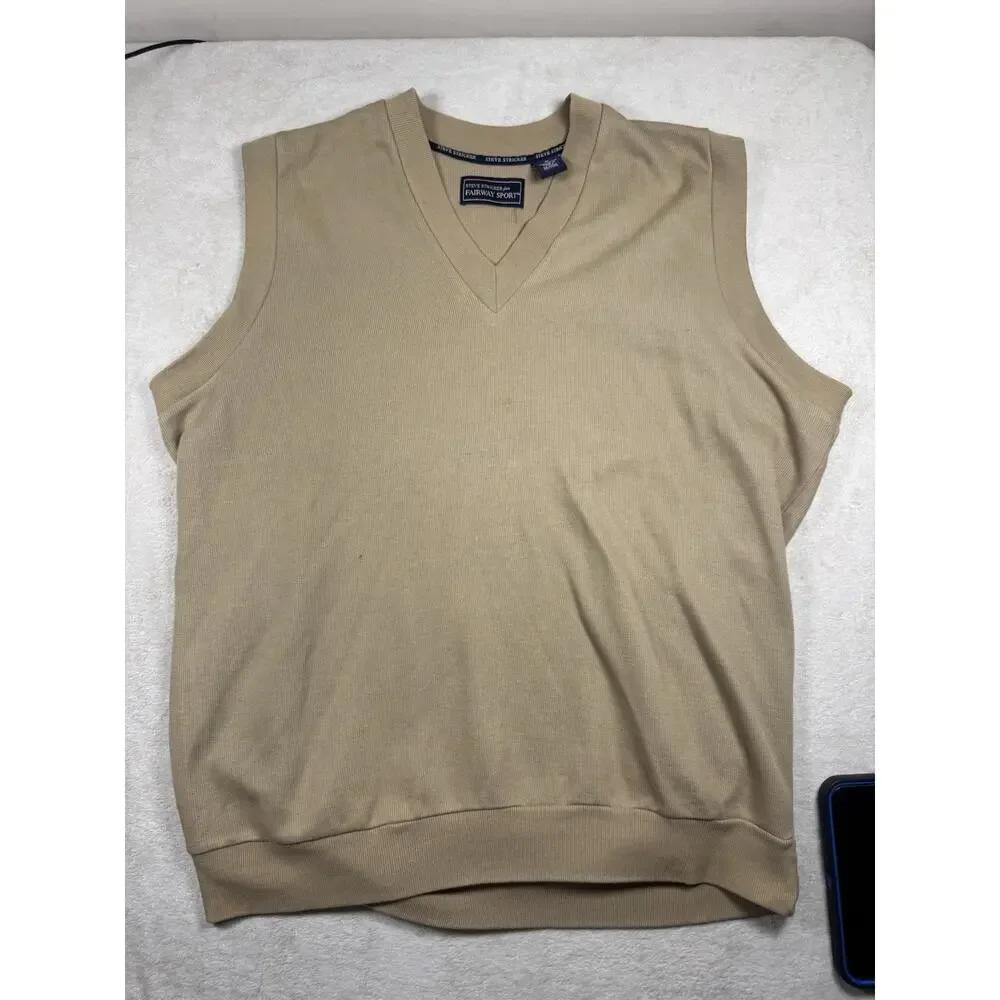 Steve Stricker Fairway Sport Mens M Tan Golf Sweater Vest V Neck Cotton